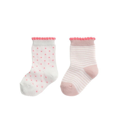 2 Paar Mädchen-Baby Socken, gestreift und gepünktet